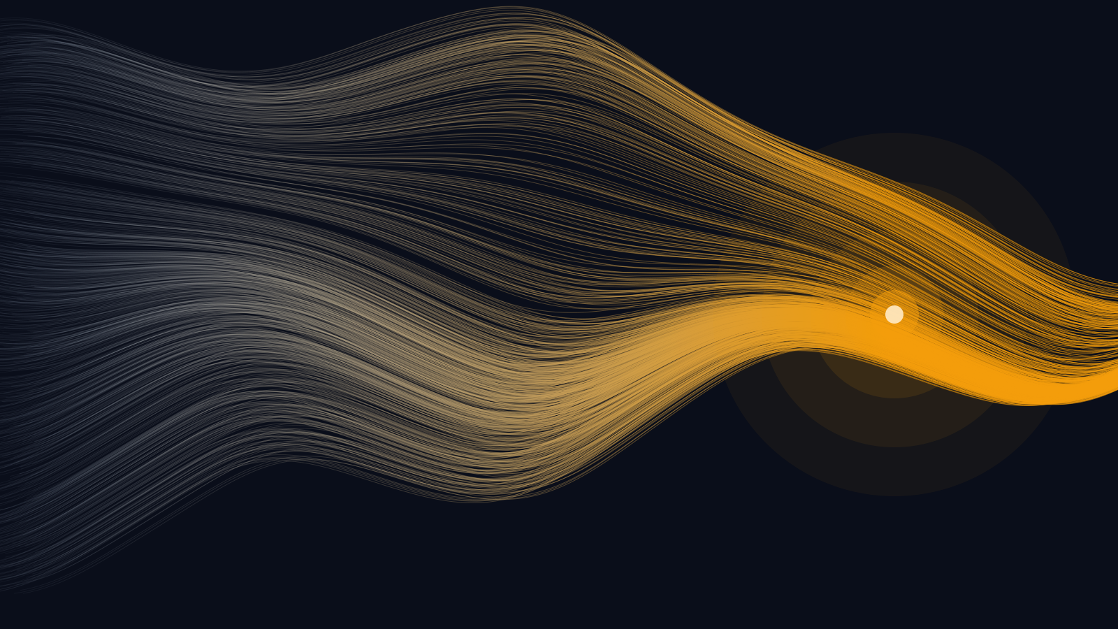 Abstract flow-veld dat verspreide grondstofstromen naar een enkel geconcentreerd knooppunt trechtert