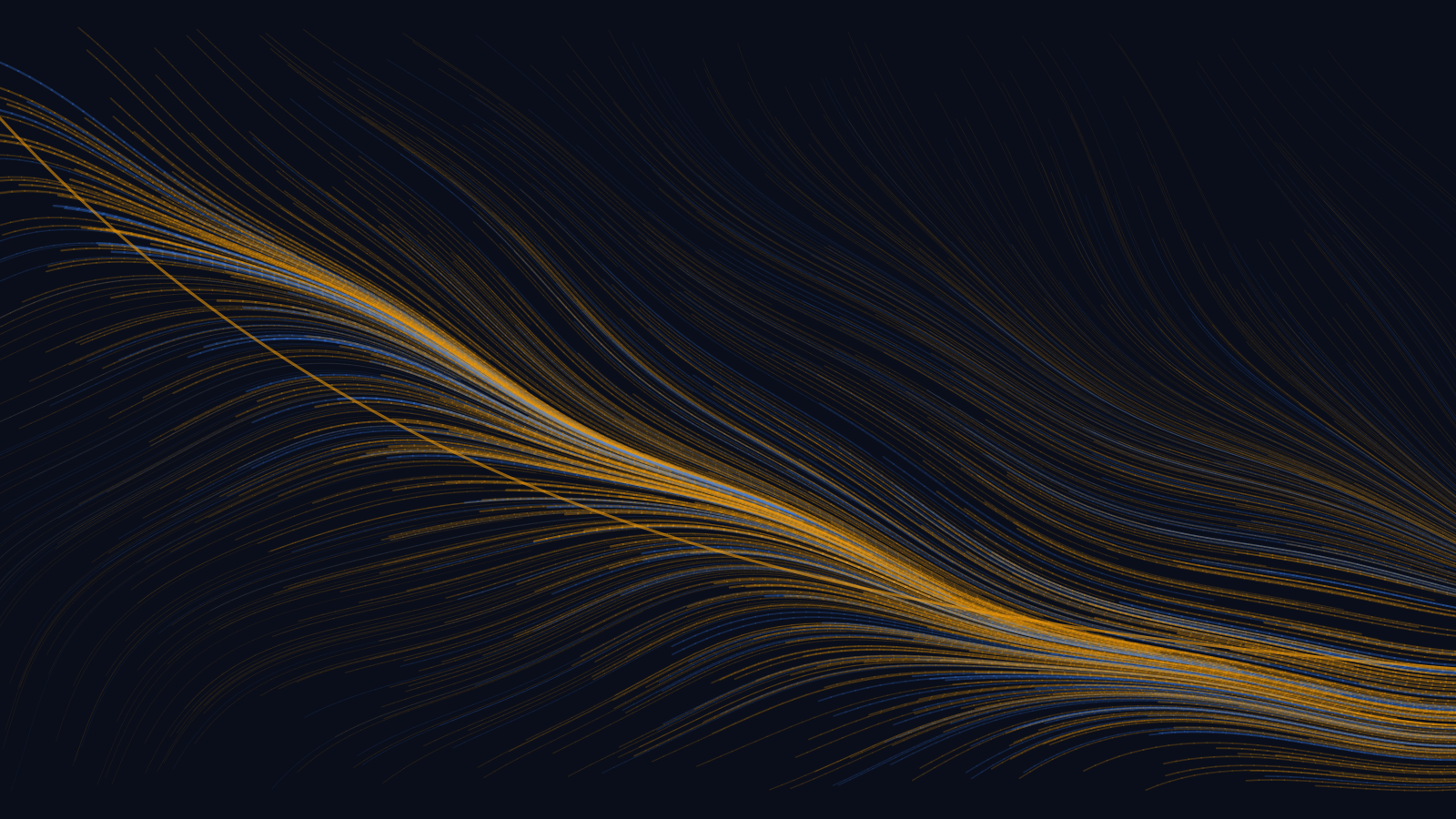Abstract flow-veld van amberkleurige lijnen die een dalende kostencurve volgen