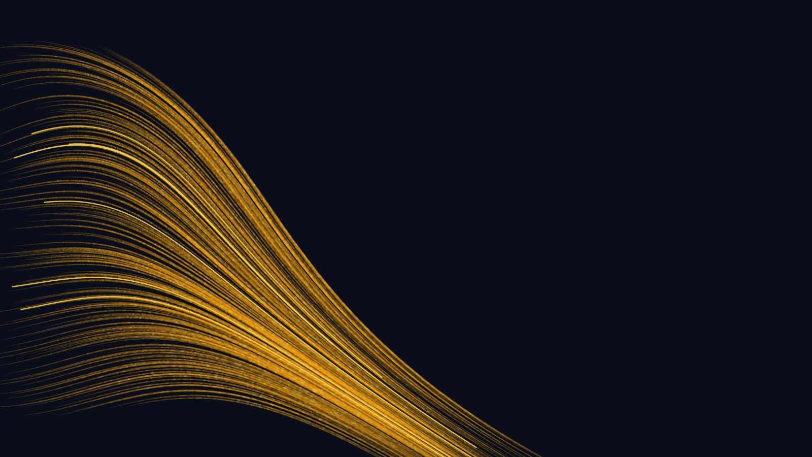 Golvende amberkleurige lijnen die van links naar beneden buigen tegen een donkere achtergrond, als beeld van een dalende kostencurve